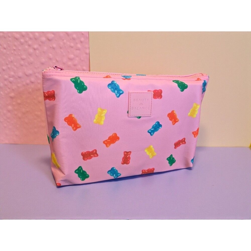 New Pink Large Beauty & Balance Gummy Bear Candy Makeup Bag Nylon Cosmetic Bag